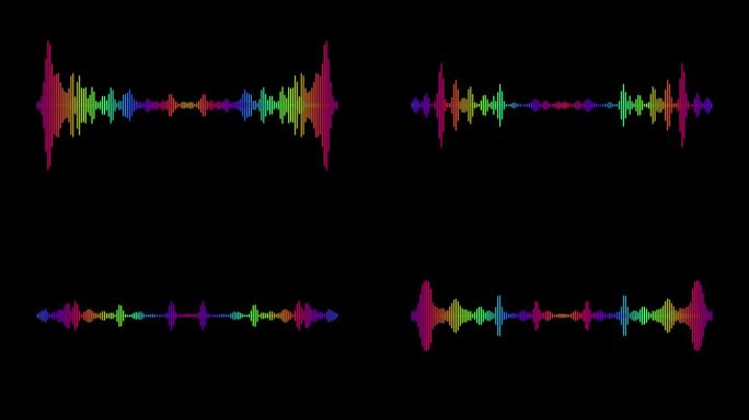 4k抽象音乐声波或音频波从孤立的黑色背景。线数字极简的声音和音轨波均衡器。形状线体积或语音符号动画背