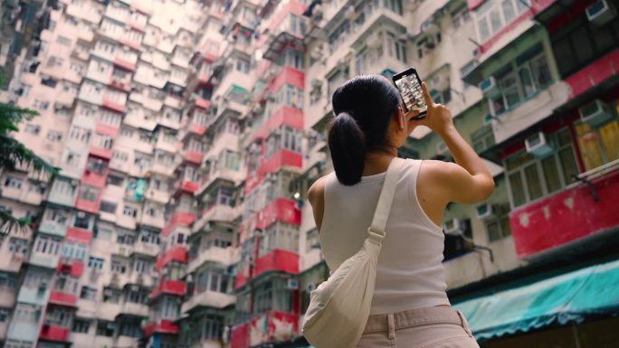 慢镜头:香港的旅游，入住，拍照景点，地产，住宿，旅游景点。