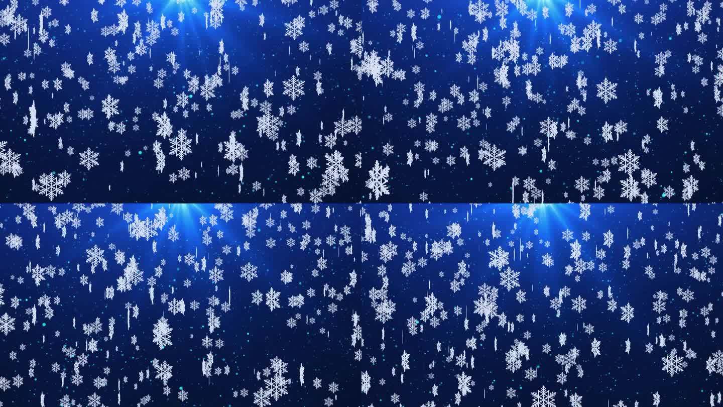 4K圣诞彩纸雪花散景灯3D背景。2024年新年，