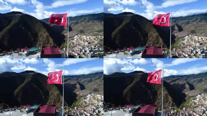 土耳其国旗在托鲁尔的山上飘扬