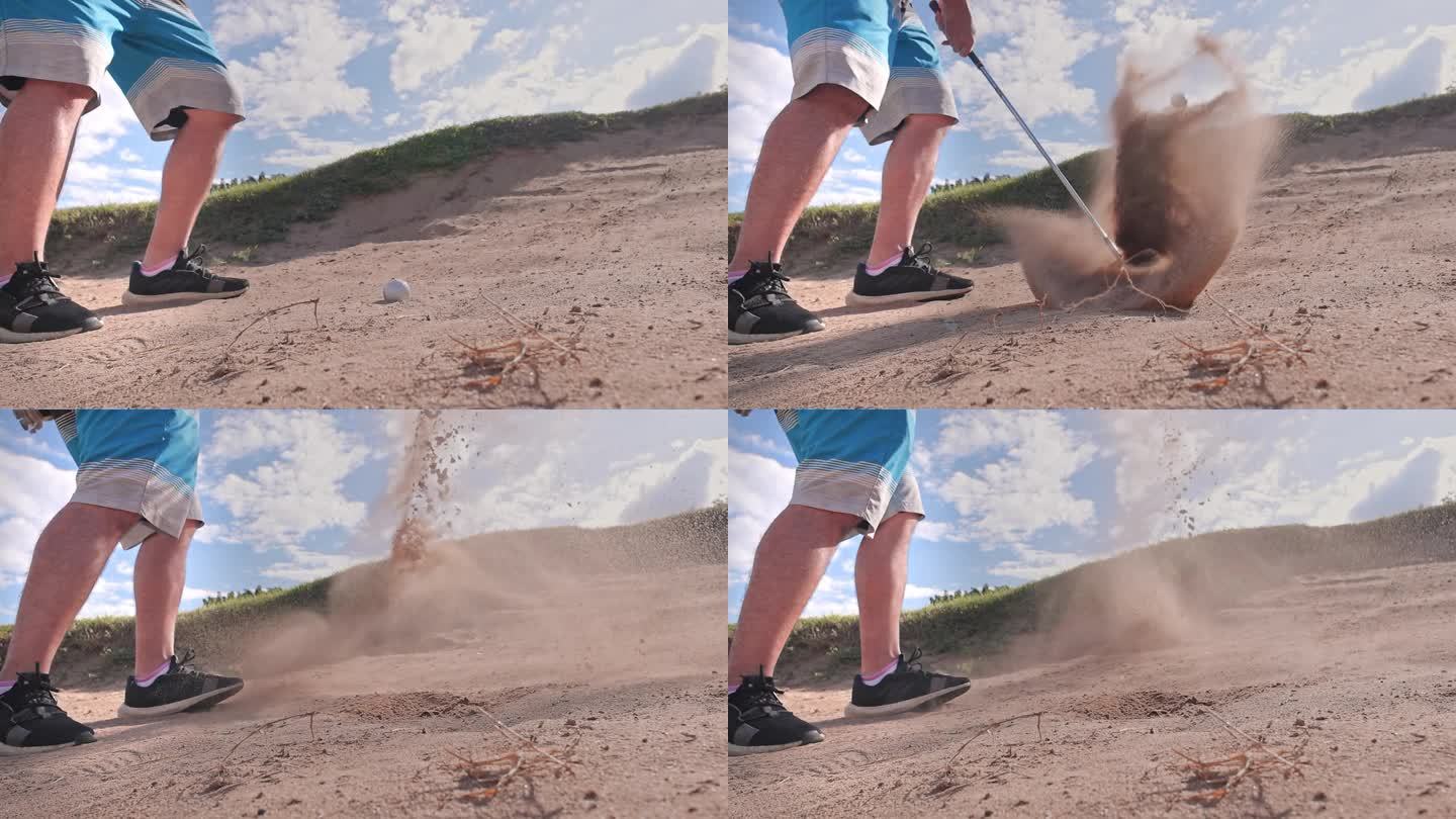 职业高尔夫球手从沙坑里打出高尔夫球