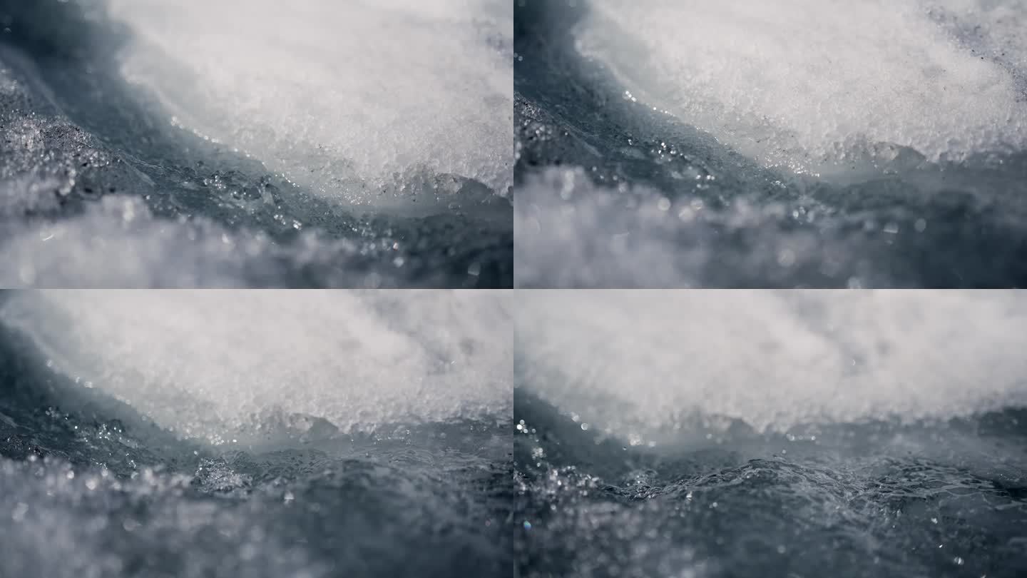 冰川水在冰川上流动的细节镜头
