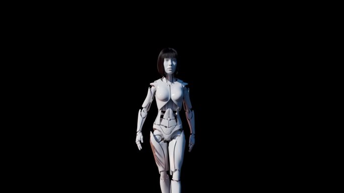 一个黑色背景下的机器人女孩。