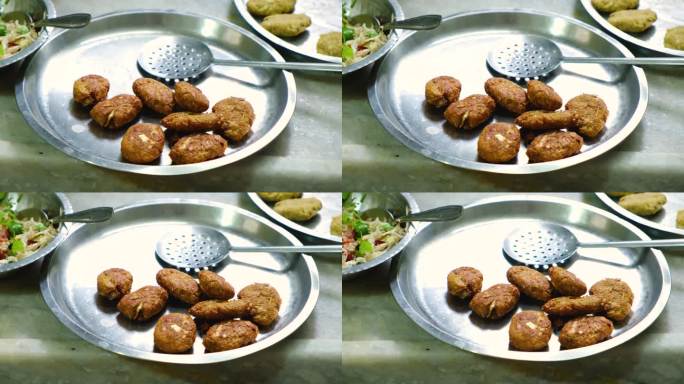 炸生Koftas, pakoda为蔬菜Kofta咖喱一种印度食物，4k镜头