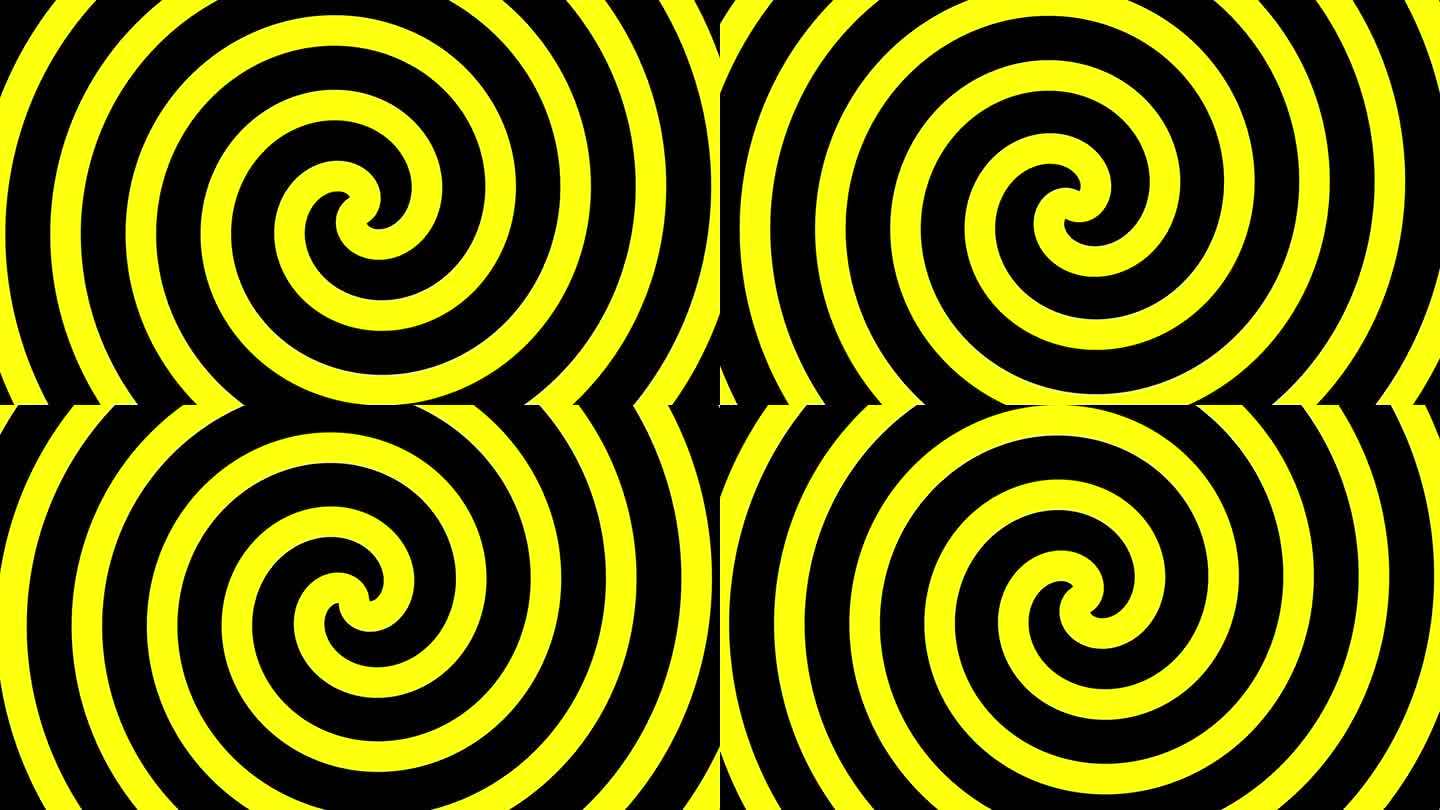 旋转线黄黑缩放霓虹灯圈眼昏迷捕捉旋转动画背景，旋转万花筒漩涡动画背景的标志和标题
