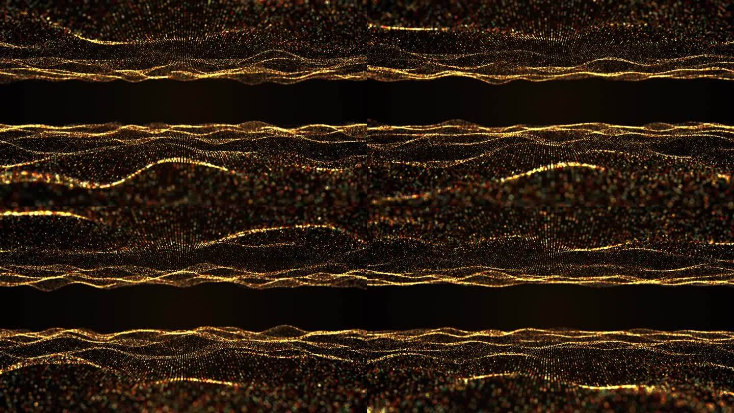 橙色绿点海浪漂浮的网络空间背景循环。全球网络慢波海洋概念无缝背景。抽象互联网数据空间创意设计。文本标