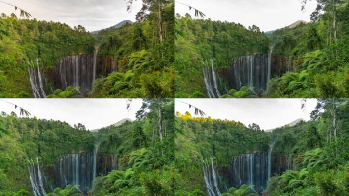 印度尼西亚中爪哇的Tumpak Sewu瀑布的延时日出场景