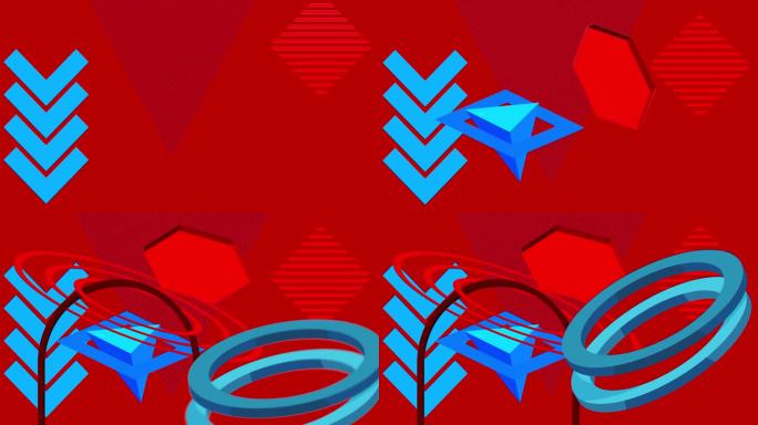 蓝色和红色几何背景视频模板。抽象的形状设计。