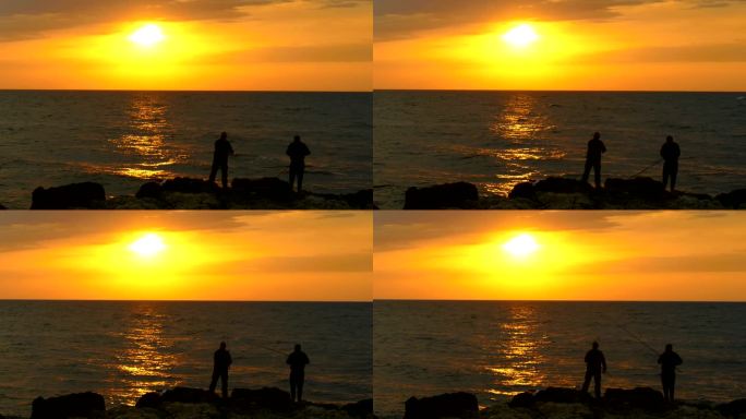 日落时在海边钓鱼日落时在海边钓鱼