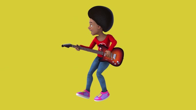 有趣的3D卡通黑人少女弹吉他(含alpha通道)