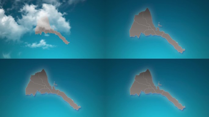 厄立特里亚国家地图缩放在现实的云飞过。相机缩放天空效果在厄立特里亚地图。背景适合公司介绍，旅游，演讲