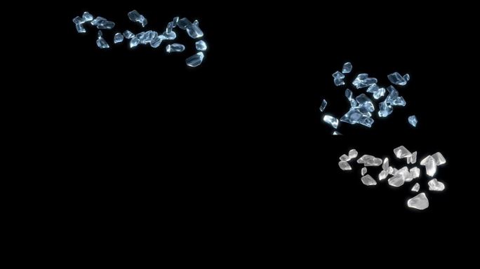 飞行的冰块在黑色背景，阿尔法伙伴，3D动画
