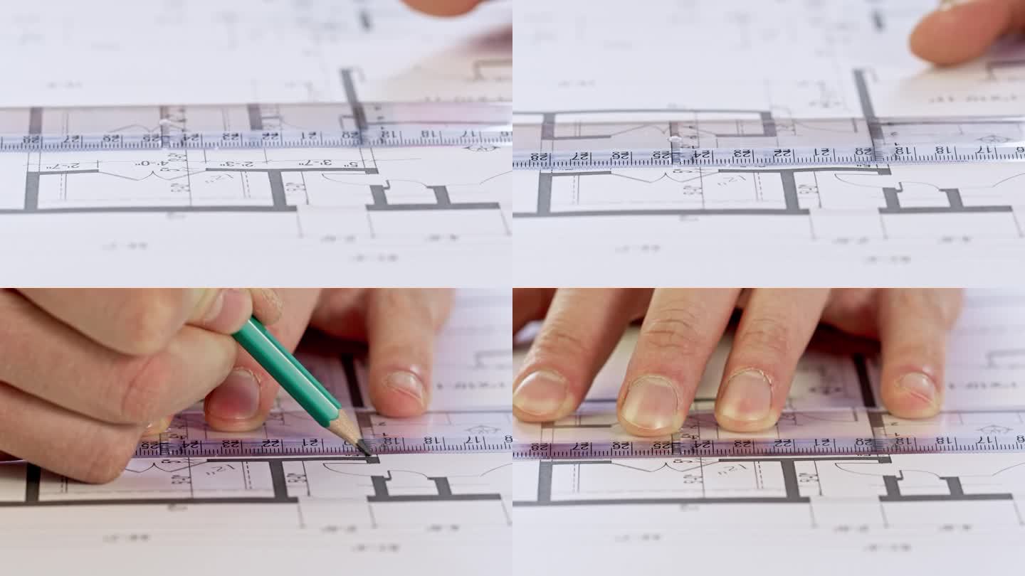 人手测量长度，在建筑图纸上画线