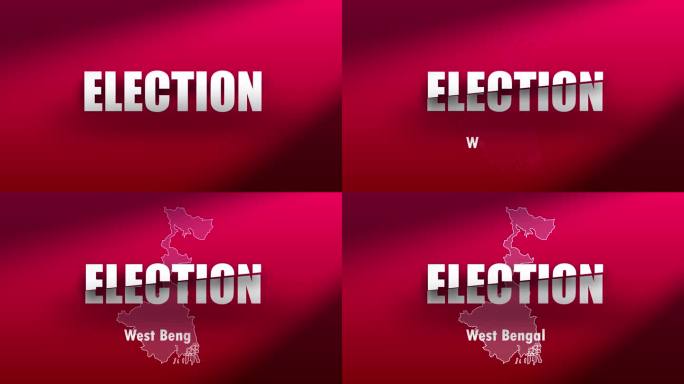 西孟加拉邦选举文本和标志动画视频。白色文字在红色背景动画与西孟加拉邦地图。