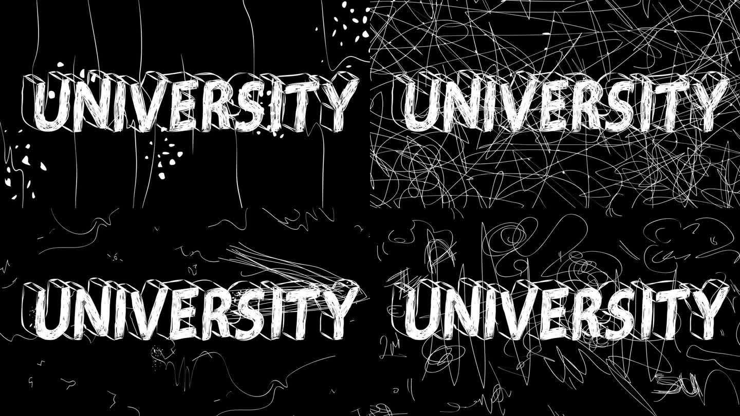 大学字动画的旧混乱的电影带垃圾效果。
