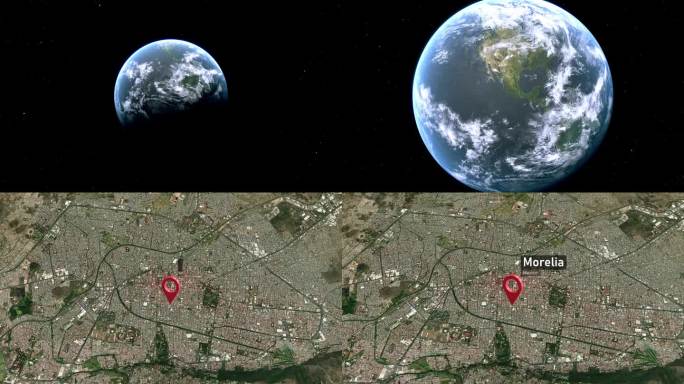从太空到地球的莫雷利亚城市地图，墨西哥