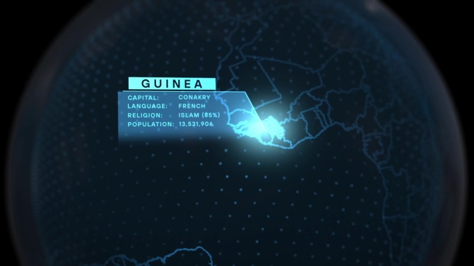 3D动画旋转地球与高亮几内亚地图