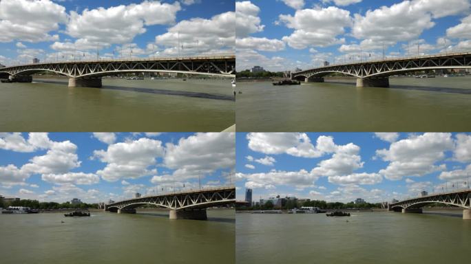 多瑙河，佩托菲桥和多瑙河西岸的景色，布达在布达佩斯，匈牙利。