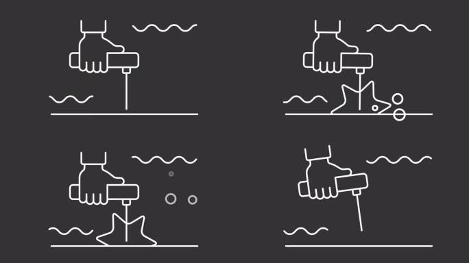 水下手工焊接白色图标动画，透明背景高清视频，无缝循环4K视频，海洋工业