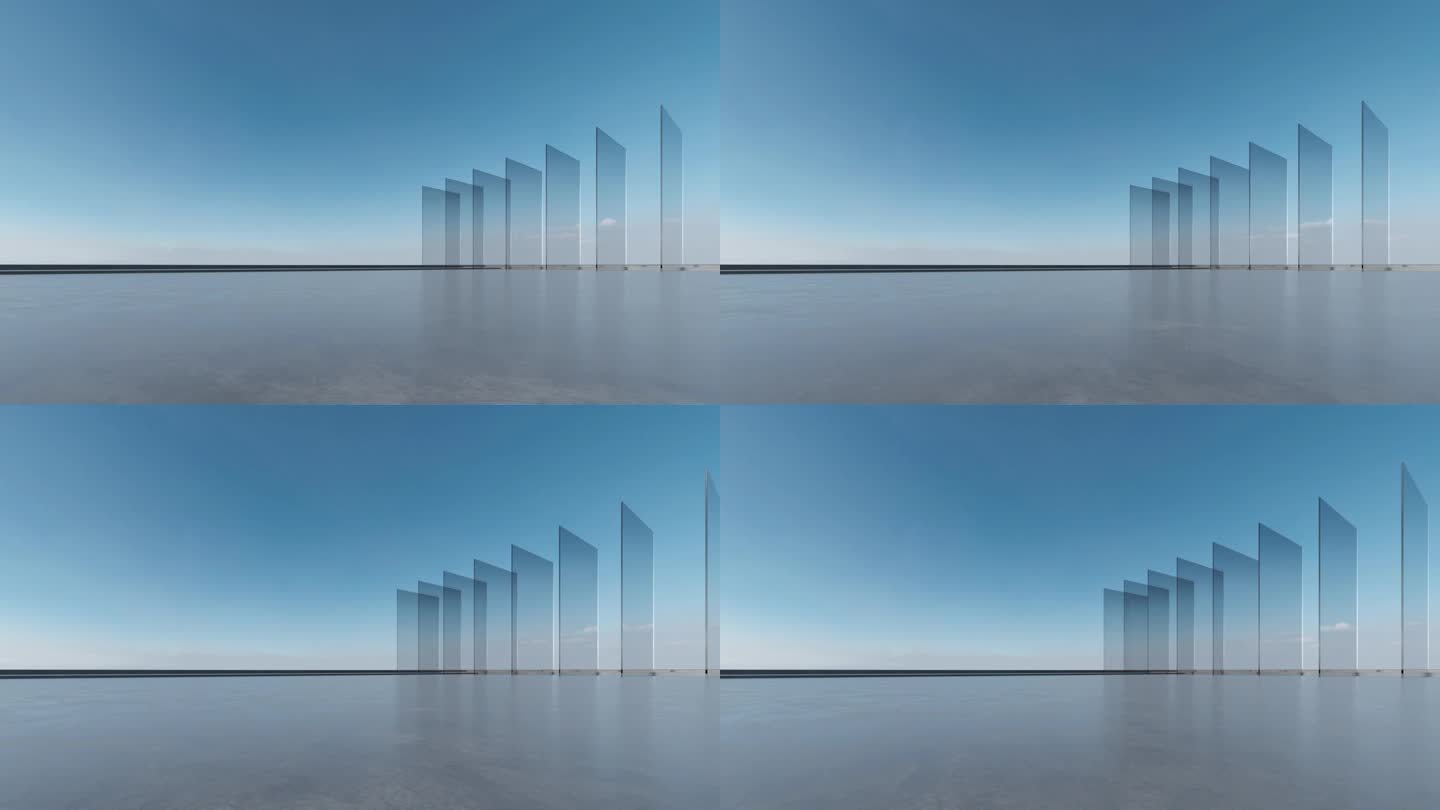 3d渲染抽象的未来主义玻璃建筑与空混凝土地板。