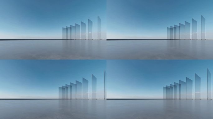 3d渲染抽象的未来主义玻璃建筑与空混凝土地板。