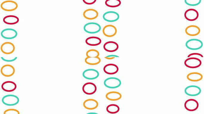 抽象明亮的颜色几何背景与移动的圆圈。圆形过渡模板，用于白色背景上的演示文稿、视频或简单文本动画。模板