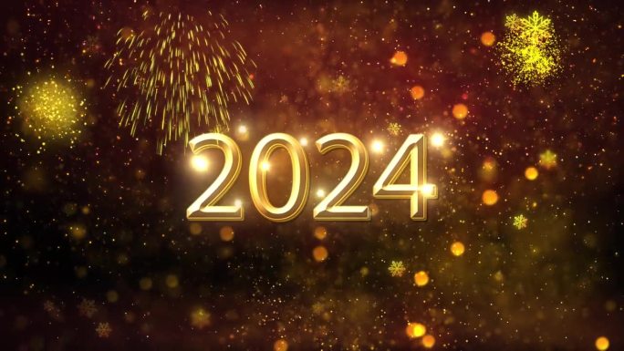 2024年新年快乐，金钟敲响，新年倒计时，烟花绽放