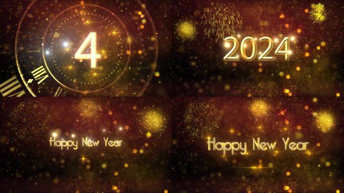 2024年新年快乐，金钟敲响，新年倒计时，烟花绽放