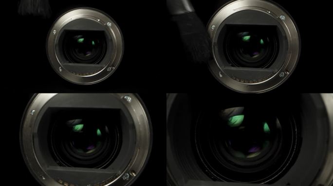 相机镜头，用镜头刷从矩阵侧面清洗，多莉滑块极端特写。