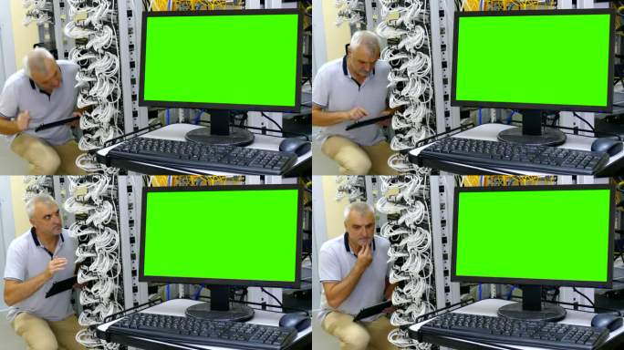 服务器电脑屏幕和工程师维修服务器(绿屏)