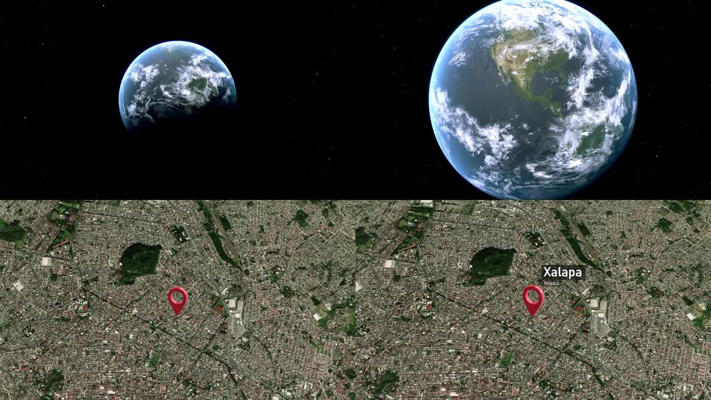 从太空到地球的哈拉帕城市地图，墨西哥