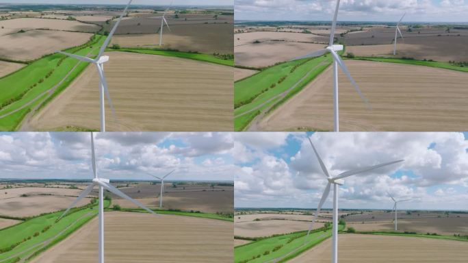 英国米尔顿凯恩斯附近乡村风力涡轮机的无人机视图