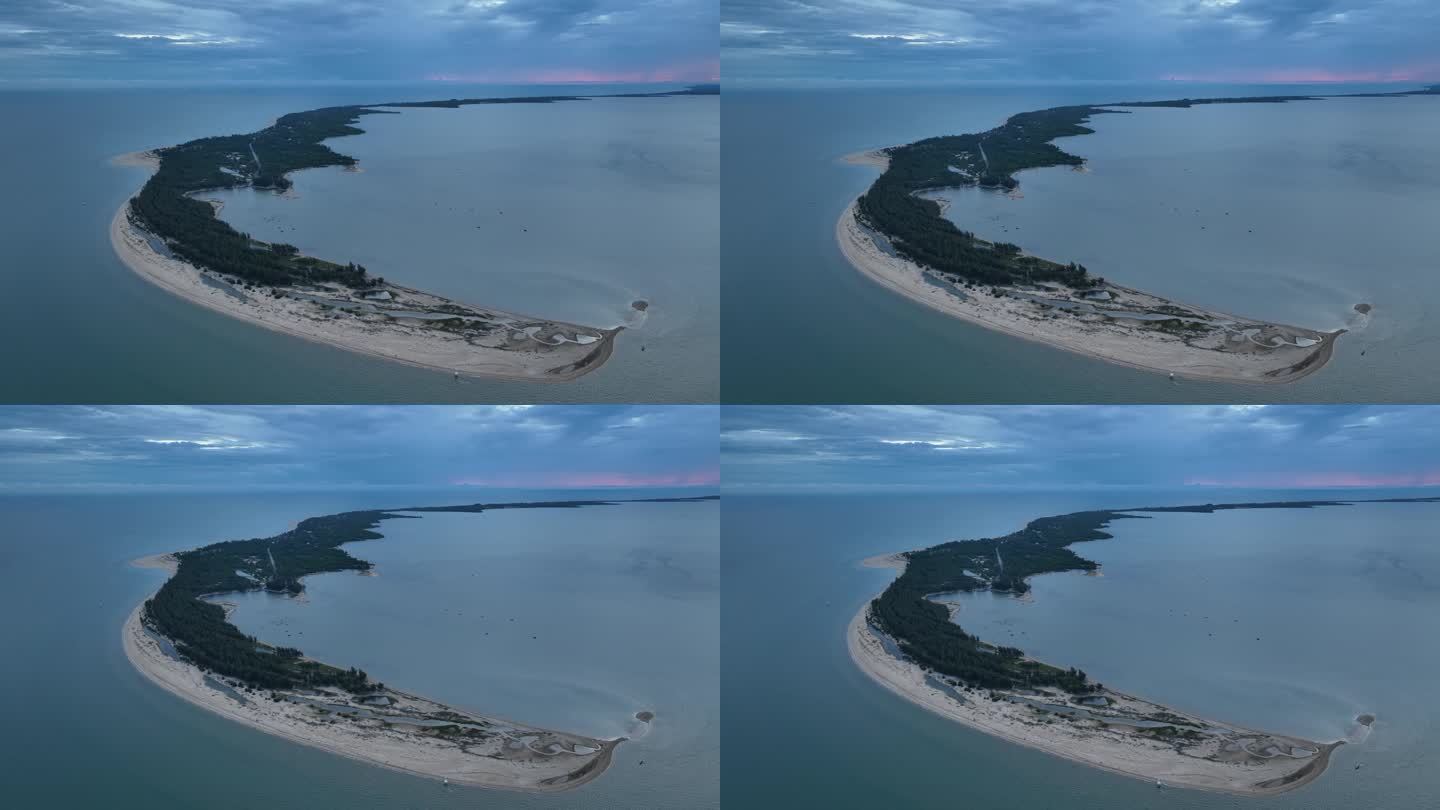 空中无人机拍摄的新月湾日出场景，Pattani省，泰国