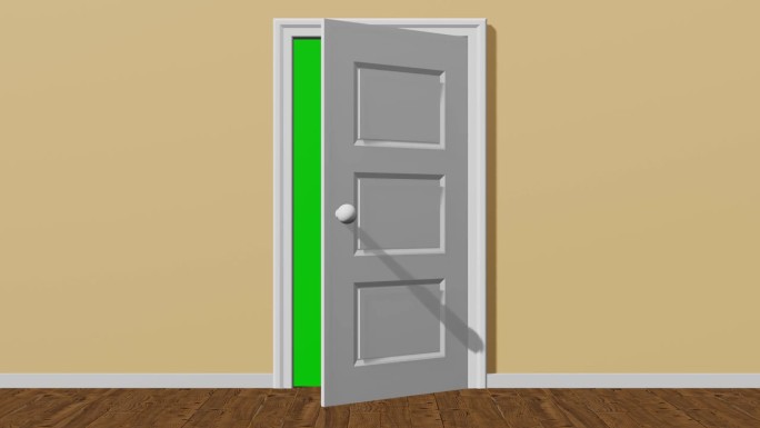 开门向内，门后绿幕，门开带绿幕传送门，4K开门绿幕动画，3D渲染