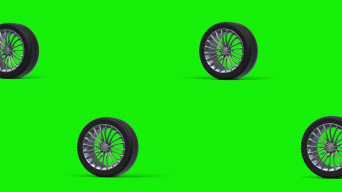 车轮隔离在绿色屏幕上，带有阴影(循环4k +色度键)