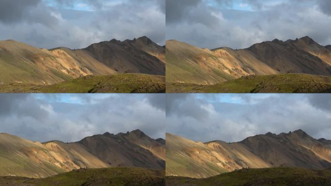 冰岛。美丽的风景。难忘的旅行。奇妙的北欧自然形成天堂般的风景与山。冰岛户外。三脚架拍摄。充满云彩的天