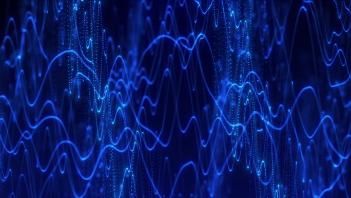 抽象的未来主义发光波从霓虹粒子点和线，数字波网络背景。无缝循环