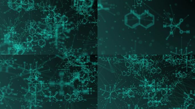 蓝色未来化学结构式保健科学医疗创新循环背景设计。几何抽象背景与六边形。医学、科学和技术。