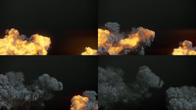 近距离观察伴随着黑烟的热爆炸。抽象的慢动作数字动画。现代的背景。3d渲染4K