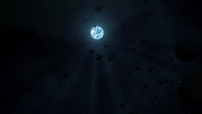 白矮星天狼星B与贫瘠的黑暗小行星场漂浮跟踪拍摄