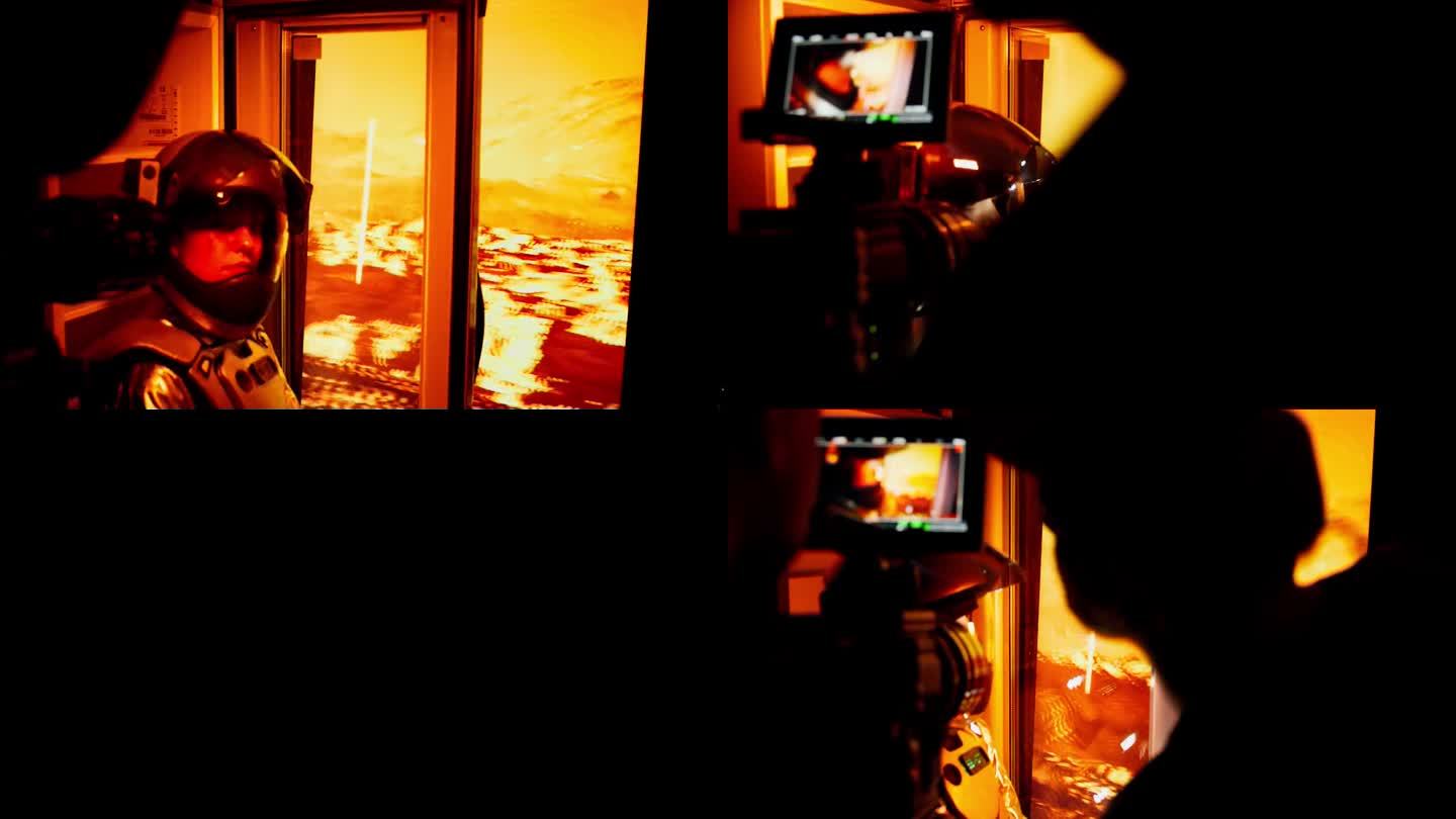 火星探测器上的摄像师正在用手机拍摄风景。胶片设定延时