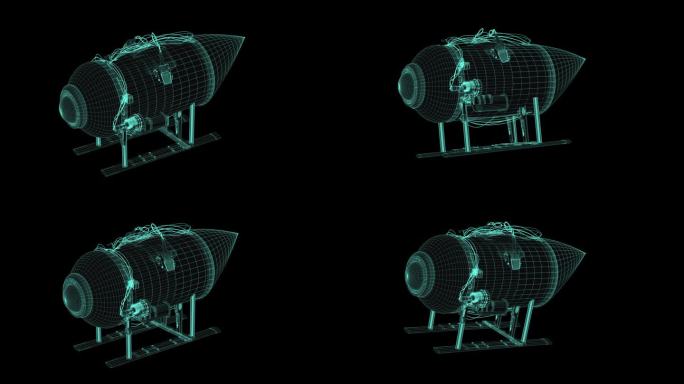 模型潜艇深潜器概念按类型在沉船泰坦上旋转3d渲染