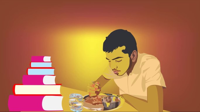 吃东西的学生印度学生吃饭卡通
