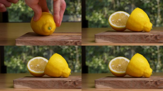 柠檬，用刀切柠檬的4K视频。