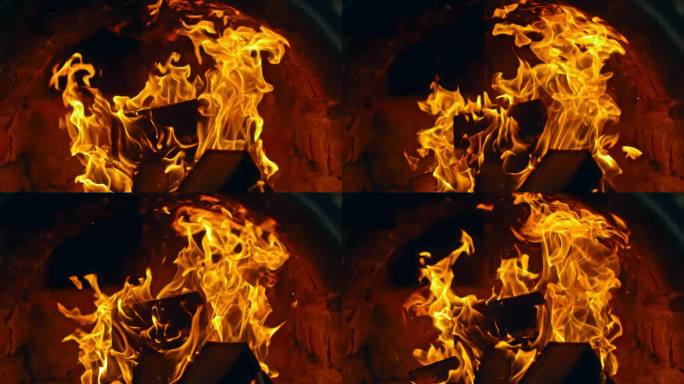 传统砖炉内的火焰篝火红色燃烧炉灶灶台火苗