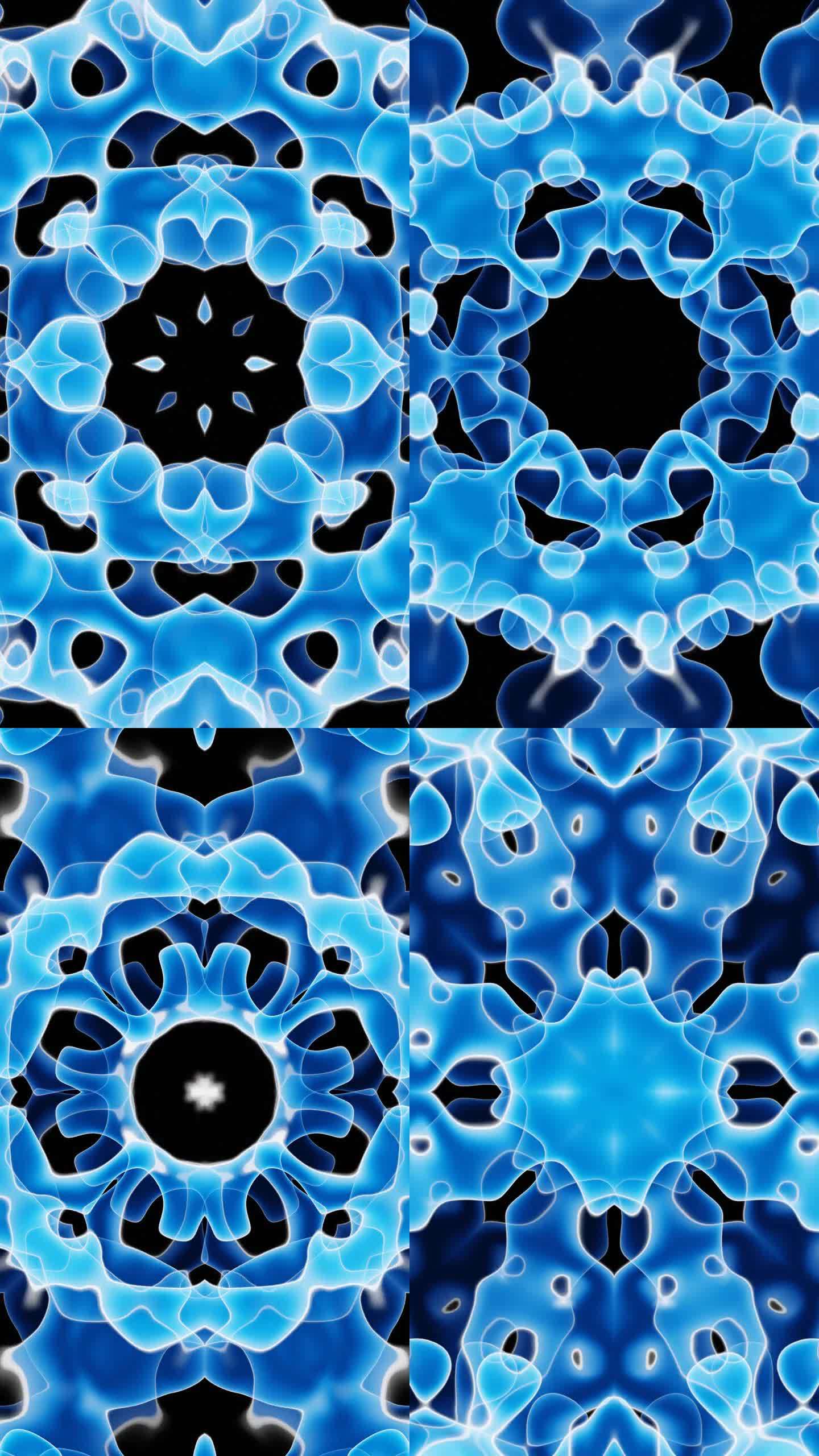 抽象的蓝色花卉万花筒循环动画背景