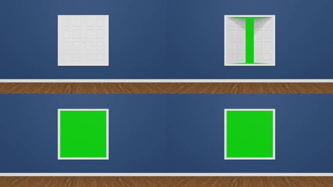 蓝房开窗向内，窗后绿屏，蓝房开窗带绿屏入口，4K开窗绿屏3d动画