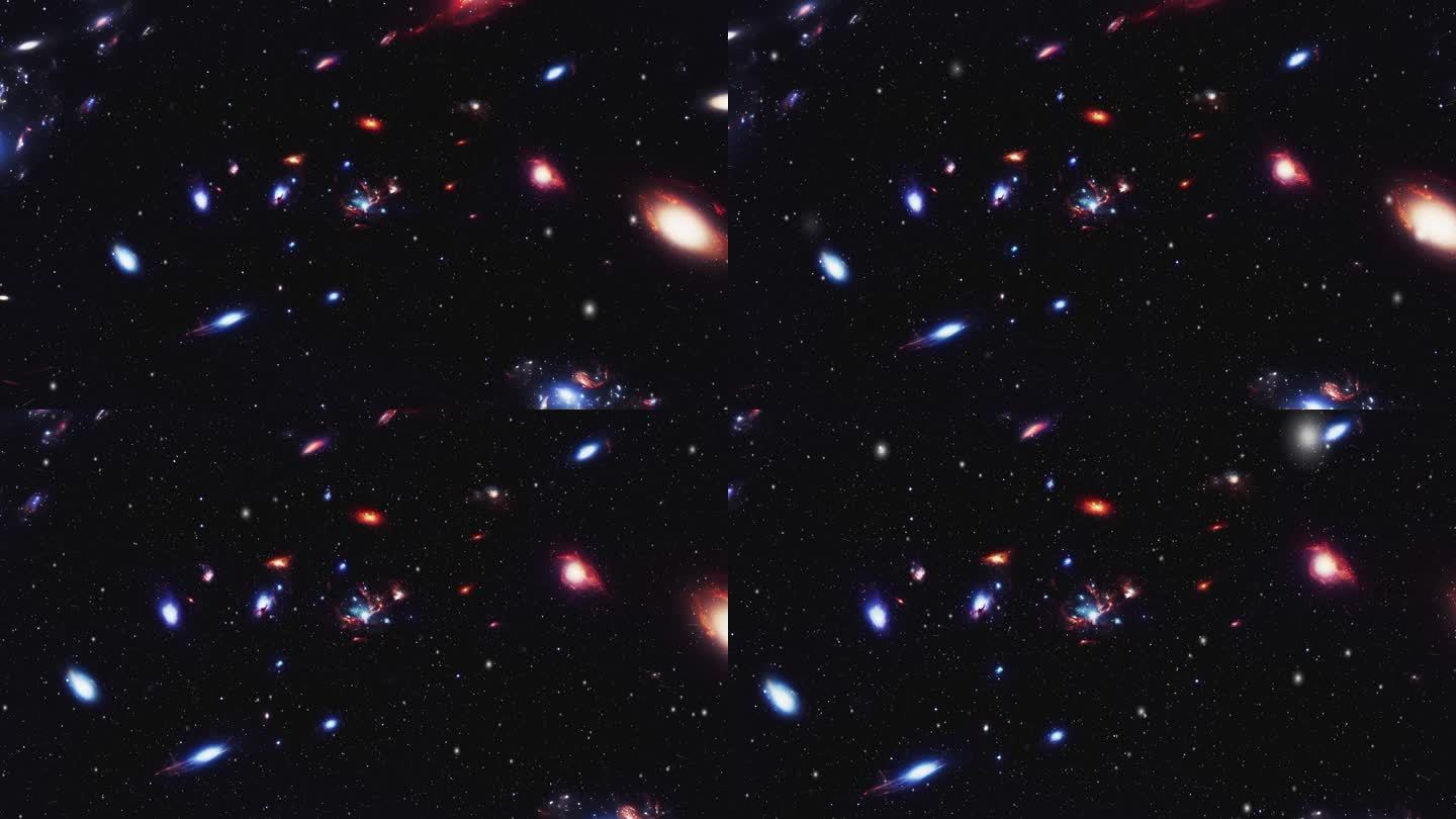 浩瀚无垠的宇宙中有许多星系。飞向宇宙的边缘。