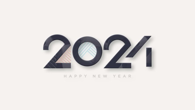 2024年电影新年快乐。在干净的白色现代背景上庆祝新年派对。