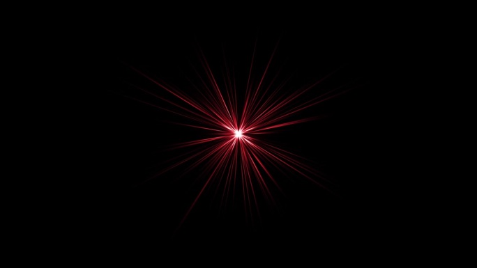 环中心红星光学耀斑光线径向闪耀在黑色抽象背景为屏幕项目覆盖。灯光光线效果动态明亮的视频镜头